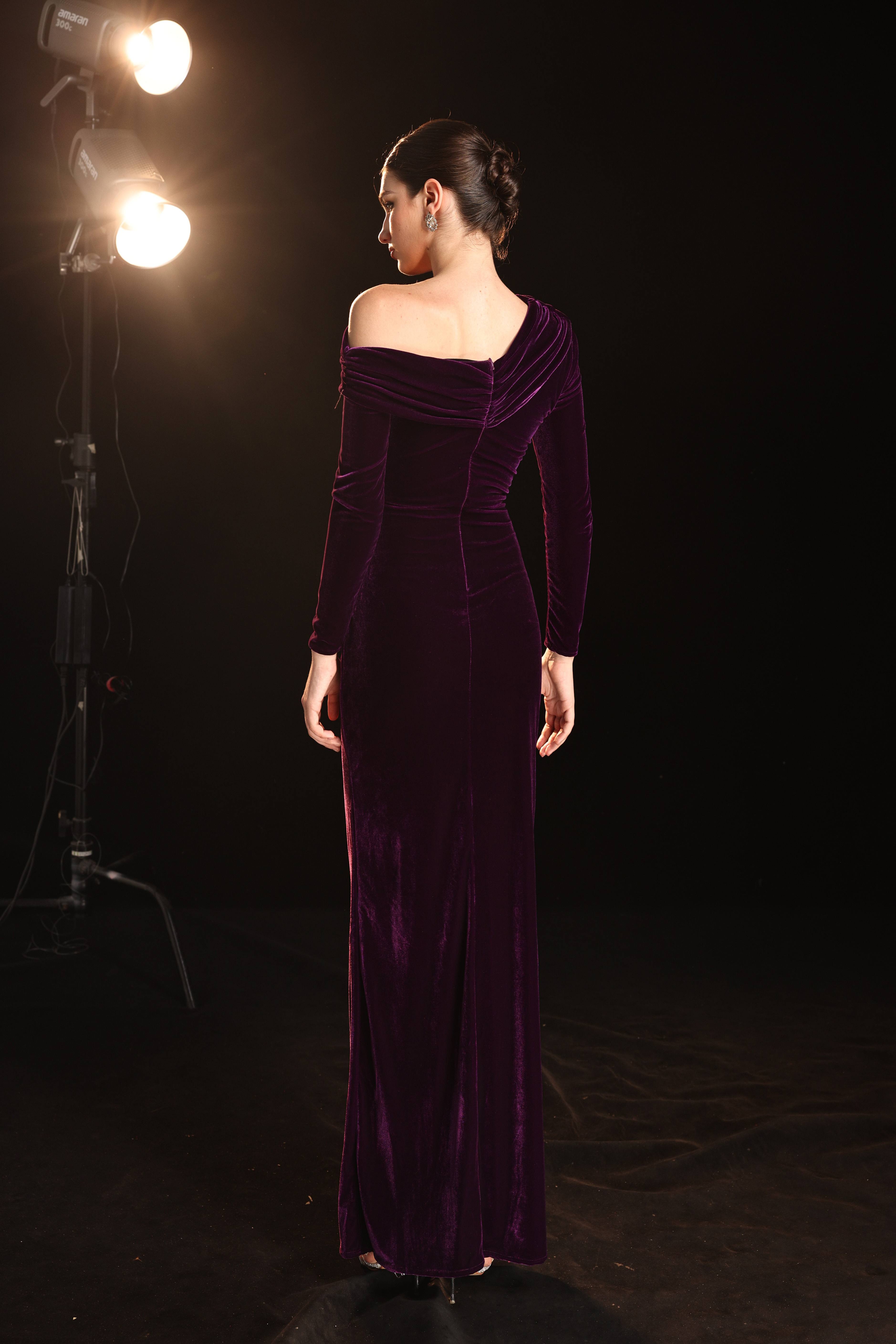 Velvet side slit formal gown