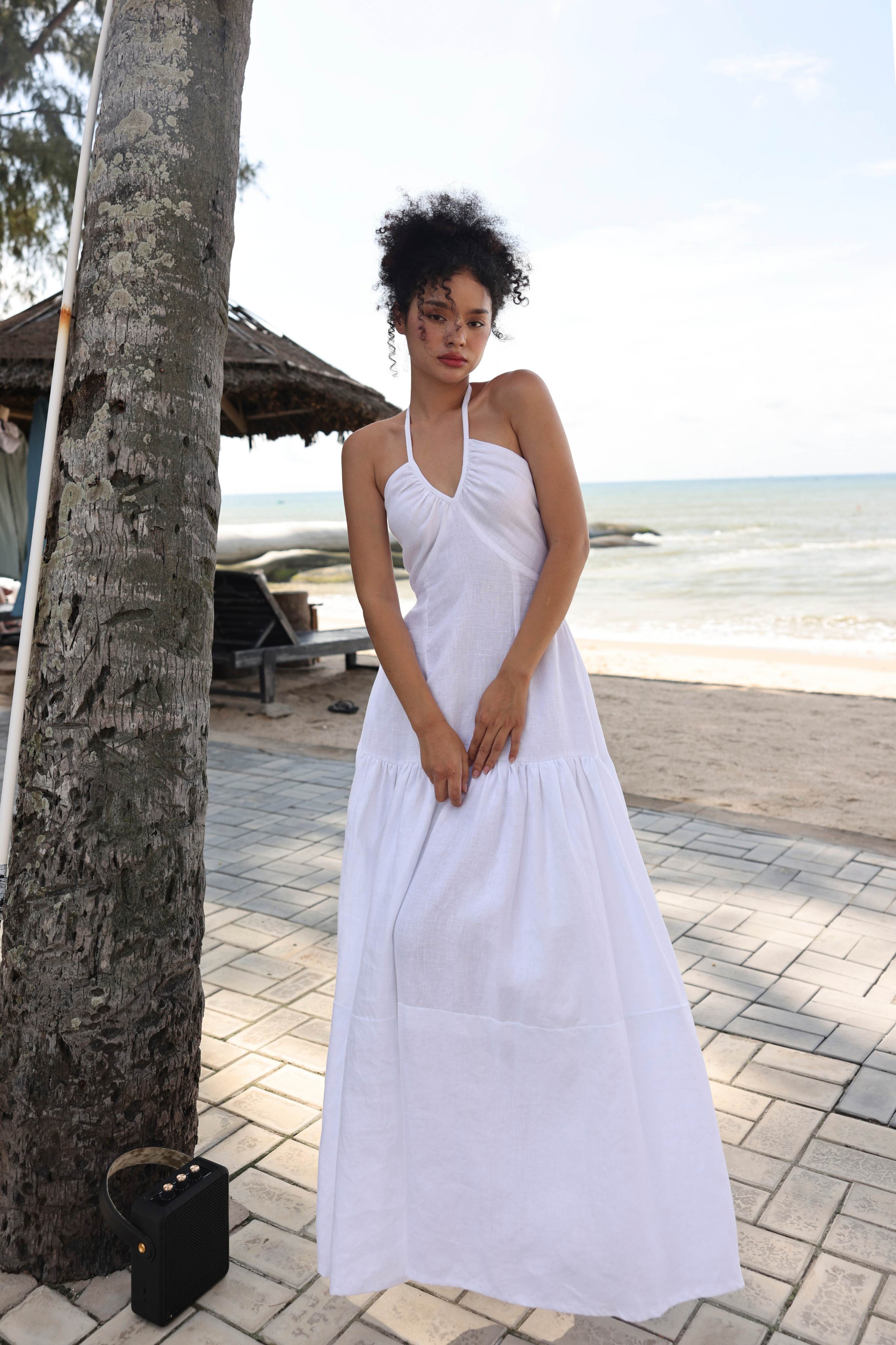 White linen maxi dress