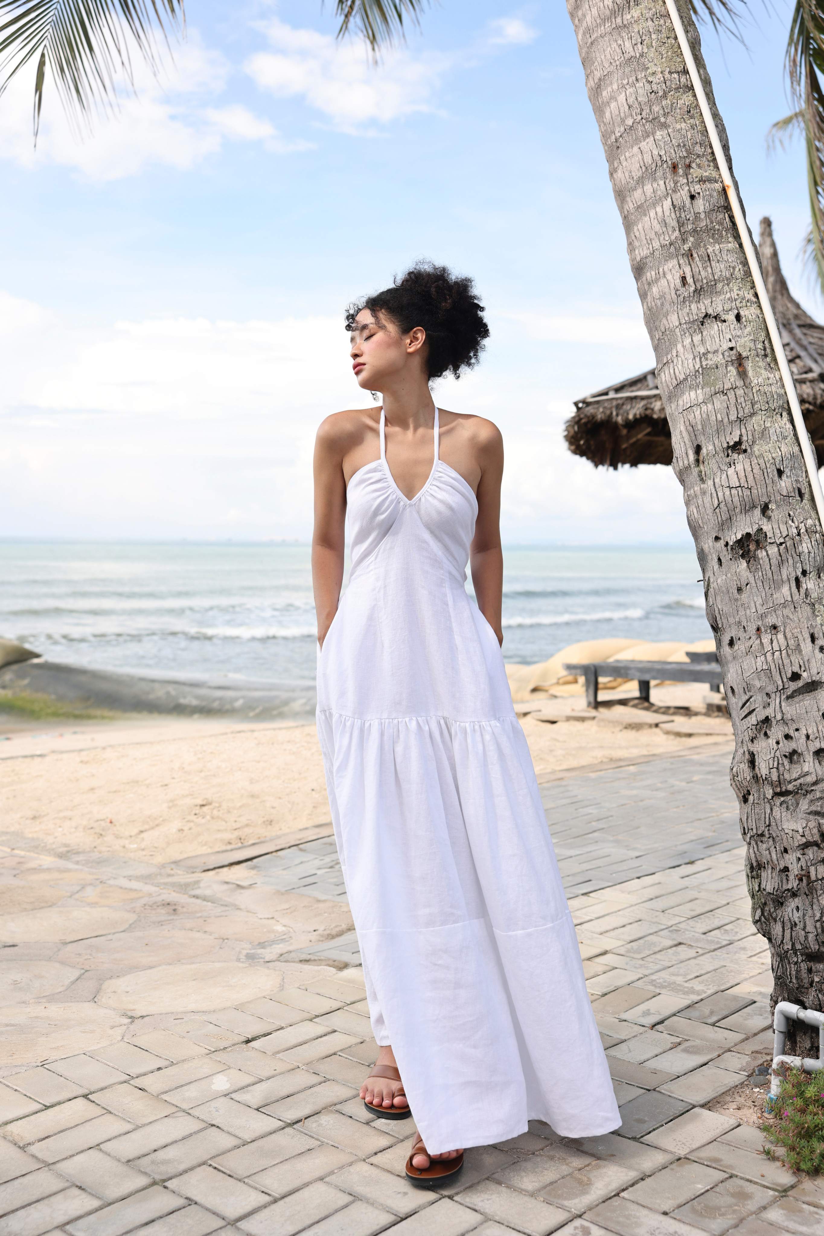 White linen maxi dress