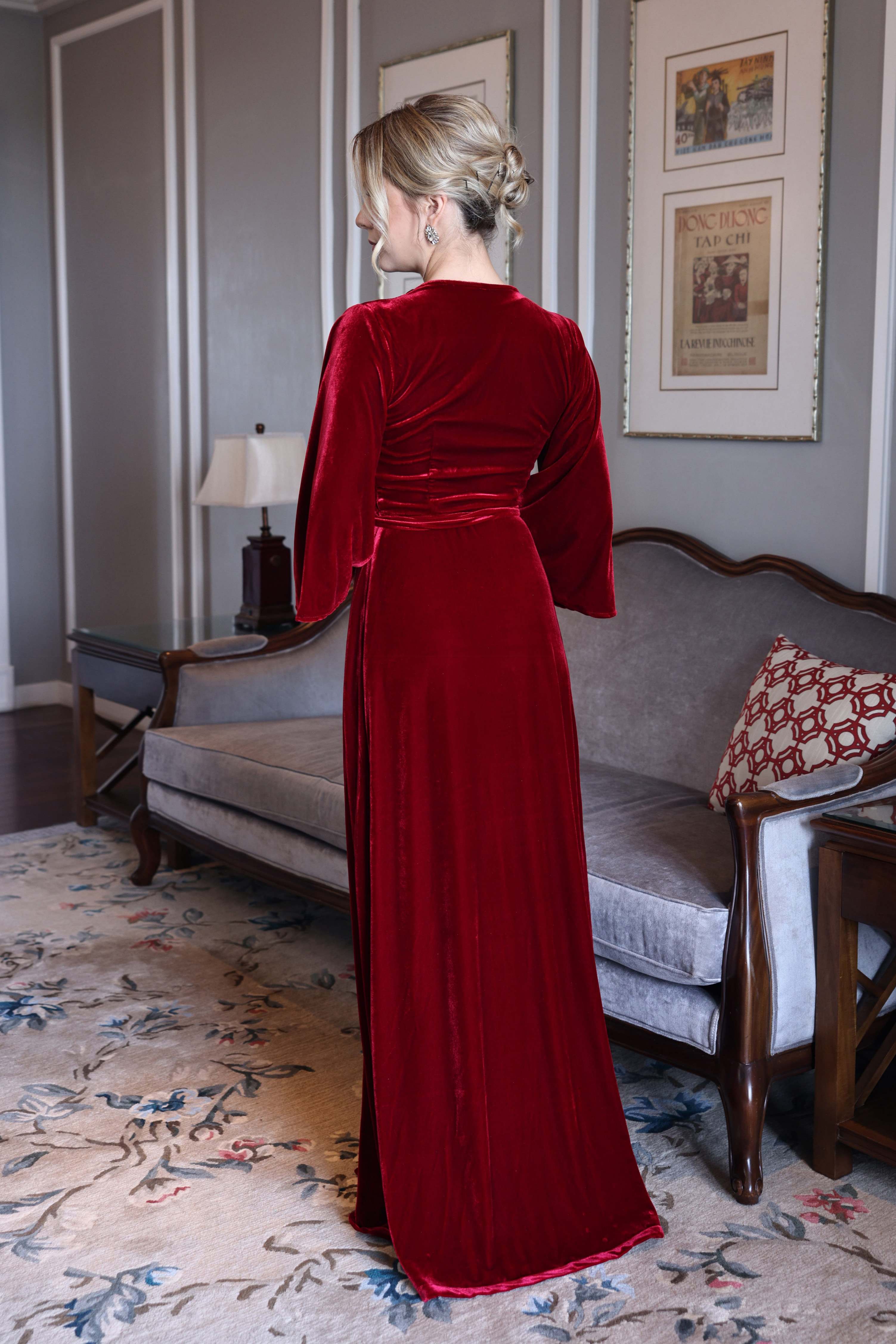 Wrap velvet maxi dress