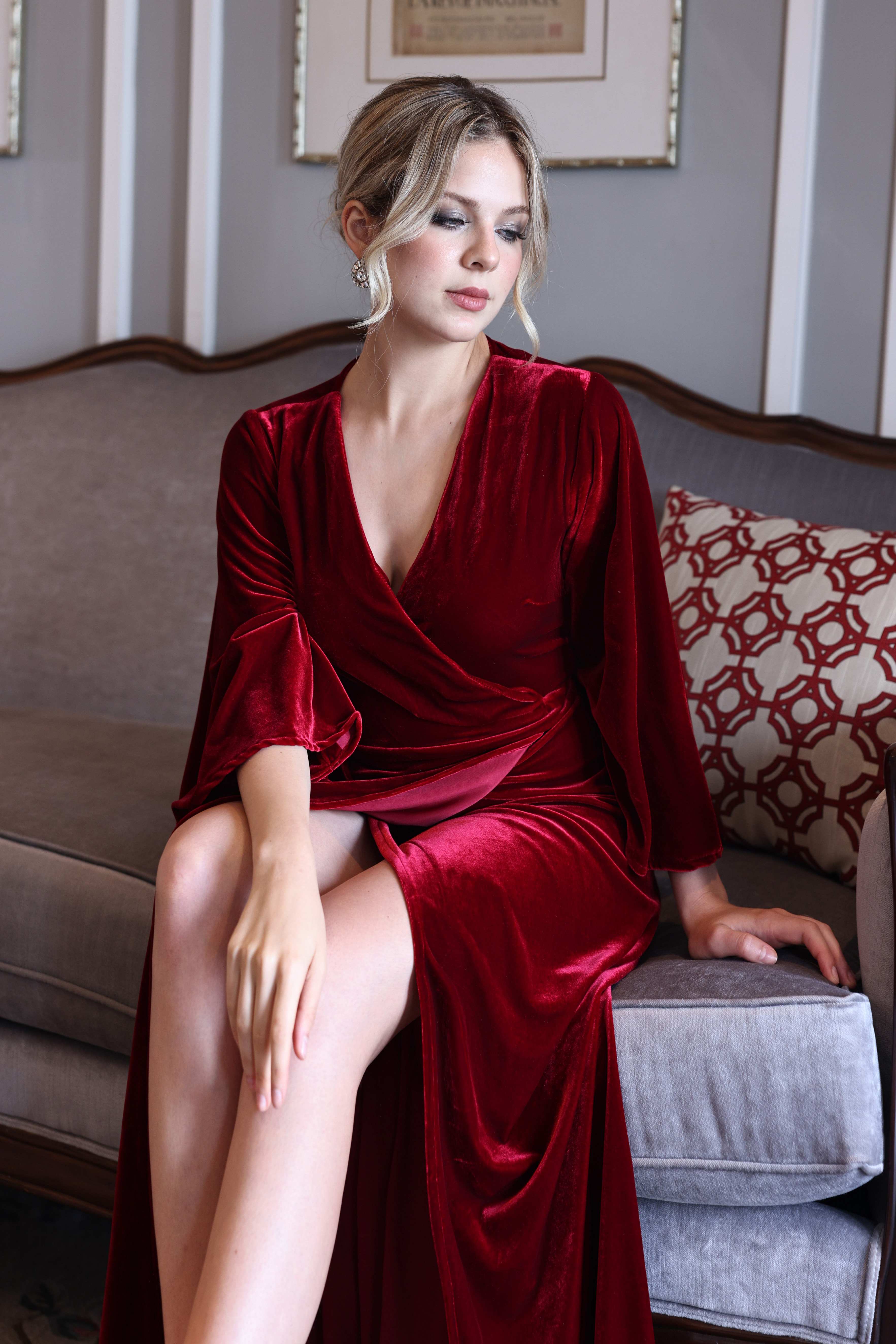Wrap velvet maxi dress