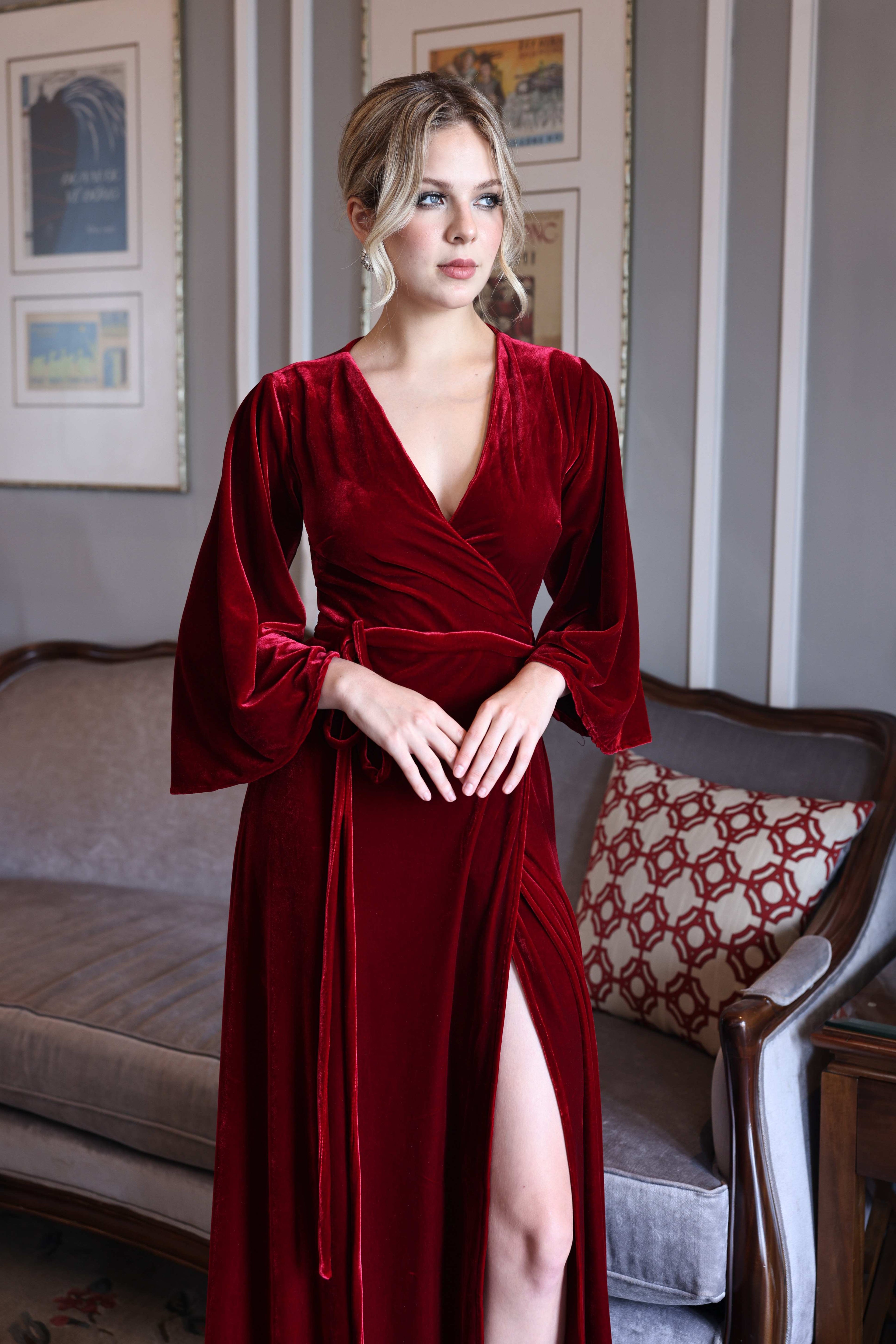 Wrap velvet maxi dress