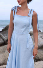 Adjustable strap linen dress