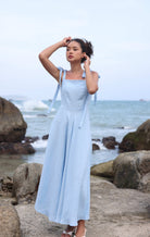 Adjustable strap linen dress