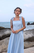 Adjustable strap linen dress