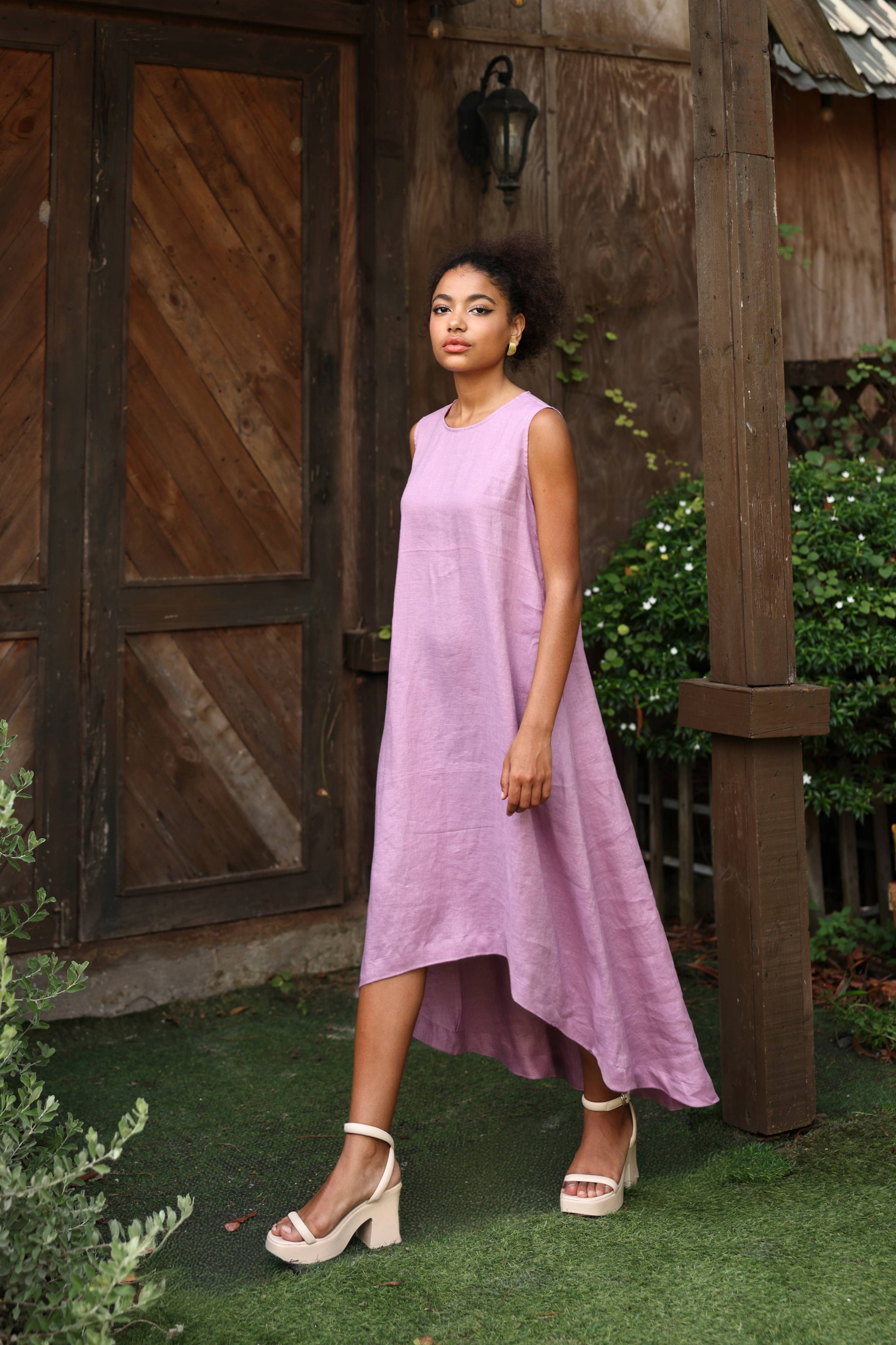Asymmetrical hem linen maxi dress