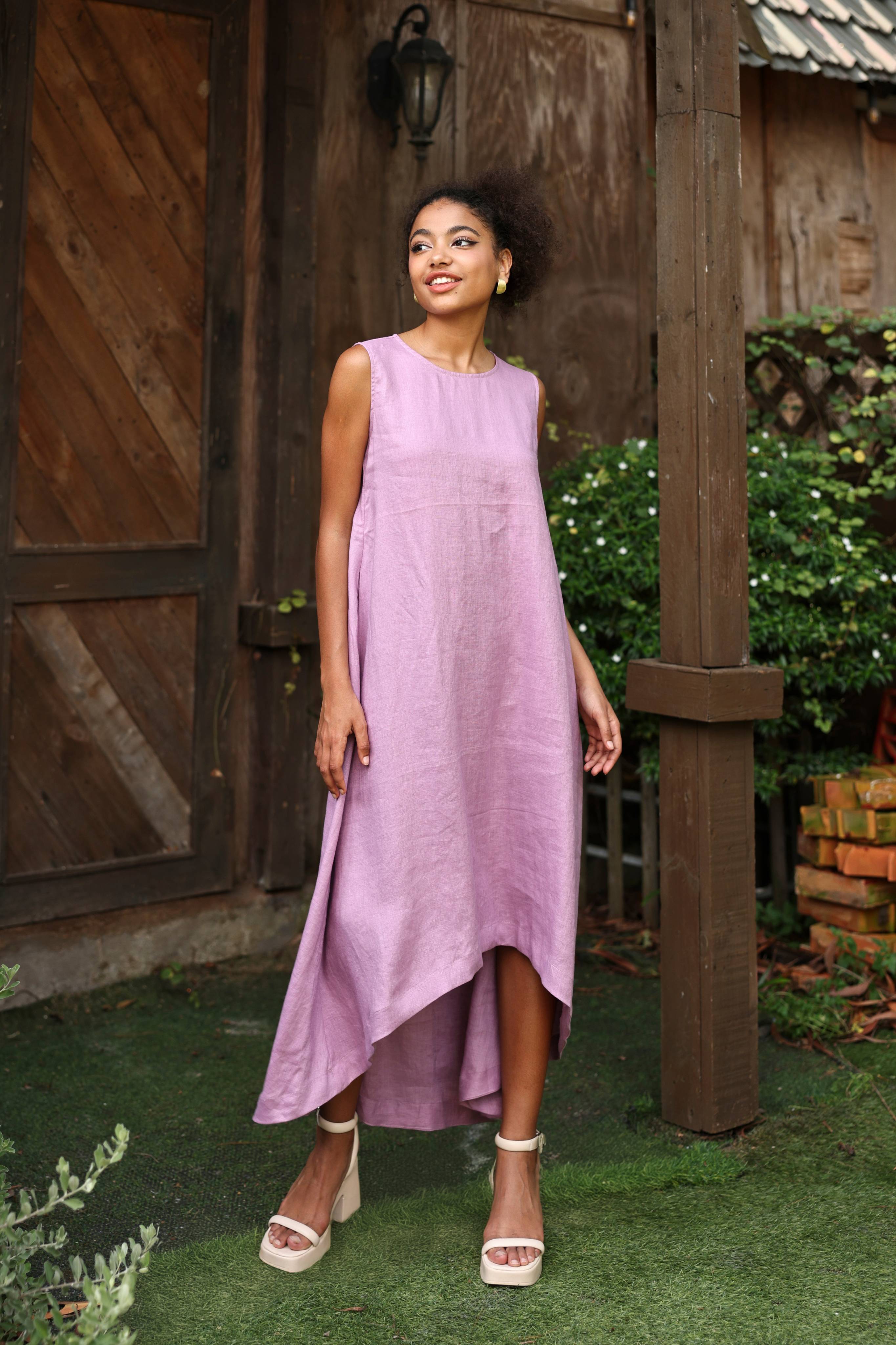 Asymmetrical hem linen maxi dress
