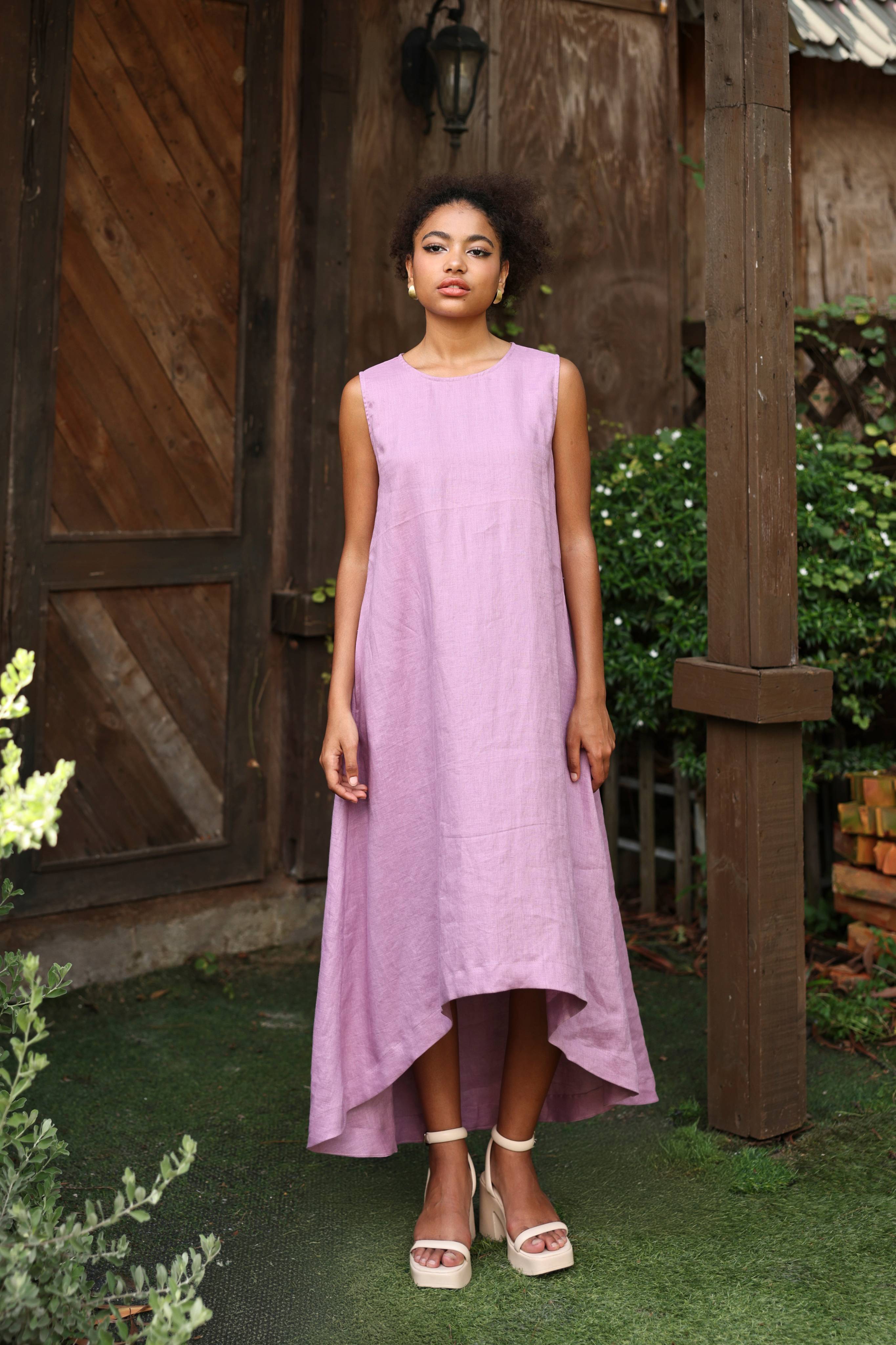 Asymmetrical hem linen maxi dress