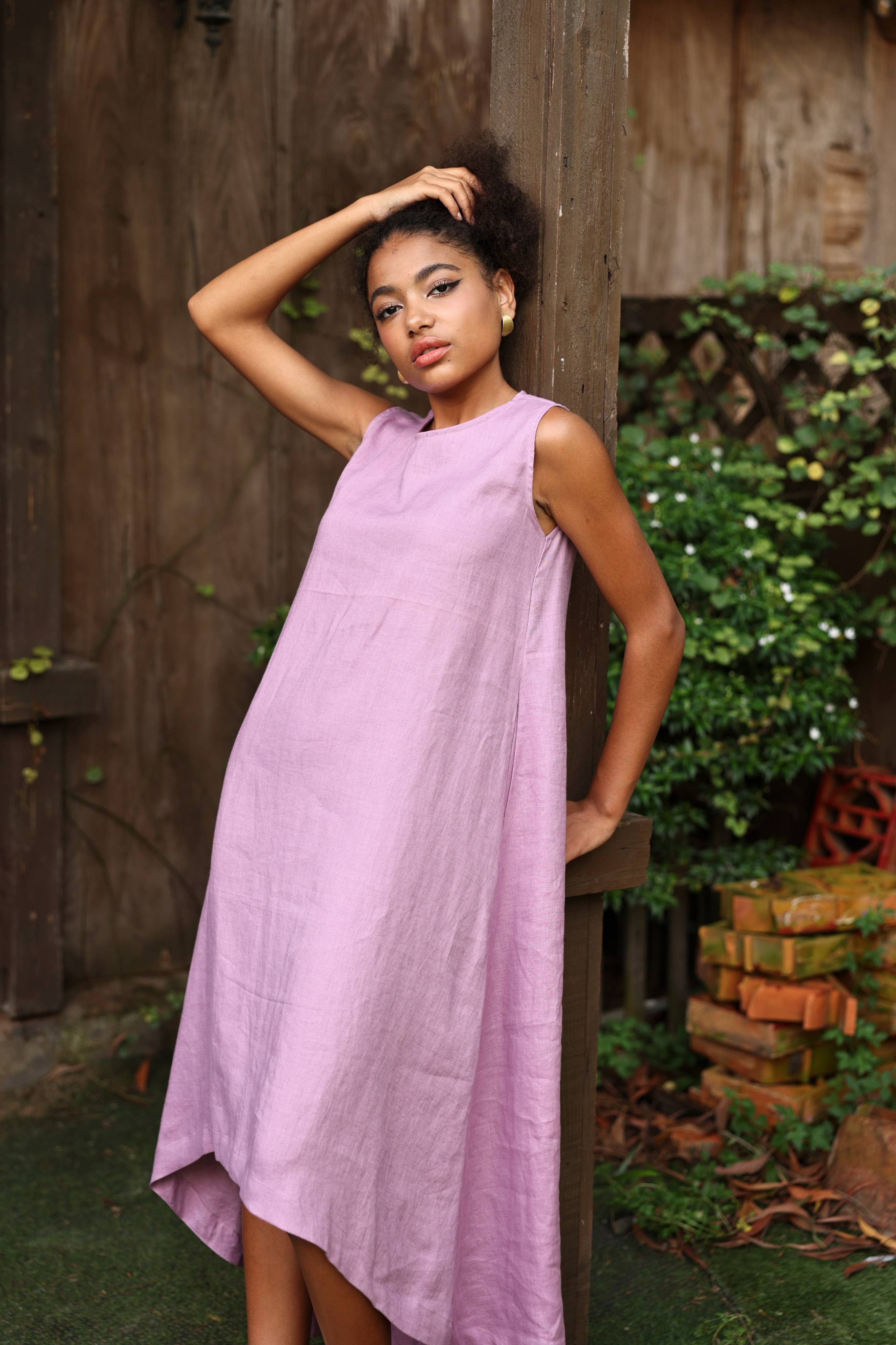 Asymmetrical hem linen maxi dress