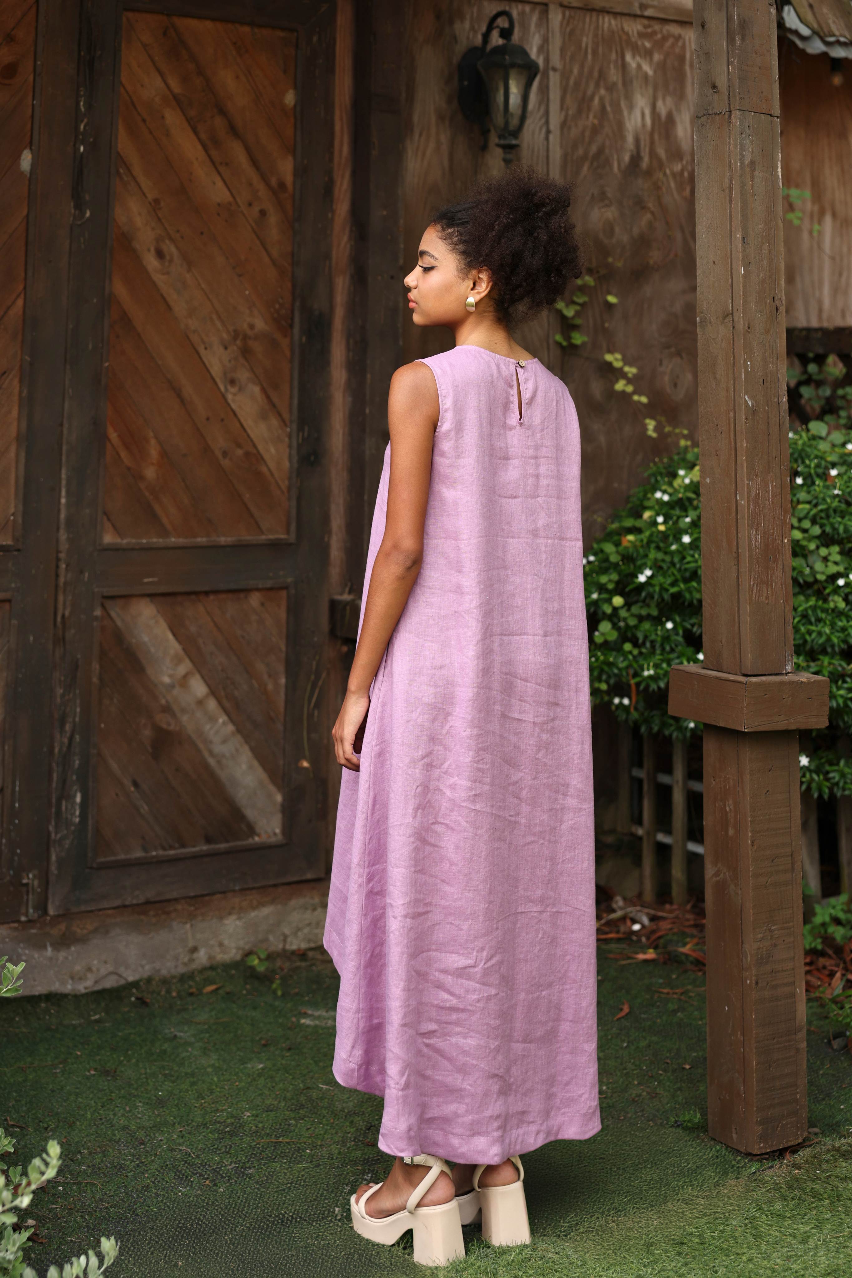 Asymmetrical hem linen maxi dress