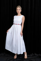 Backless embroidered linen dress