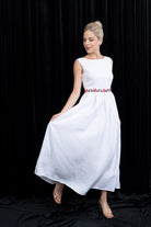 Backless embroidered linen dress