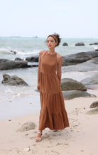 Backless halter linen maxi dress