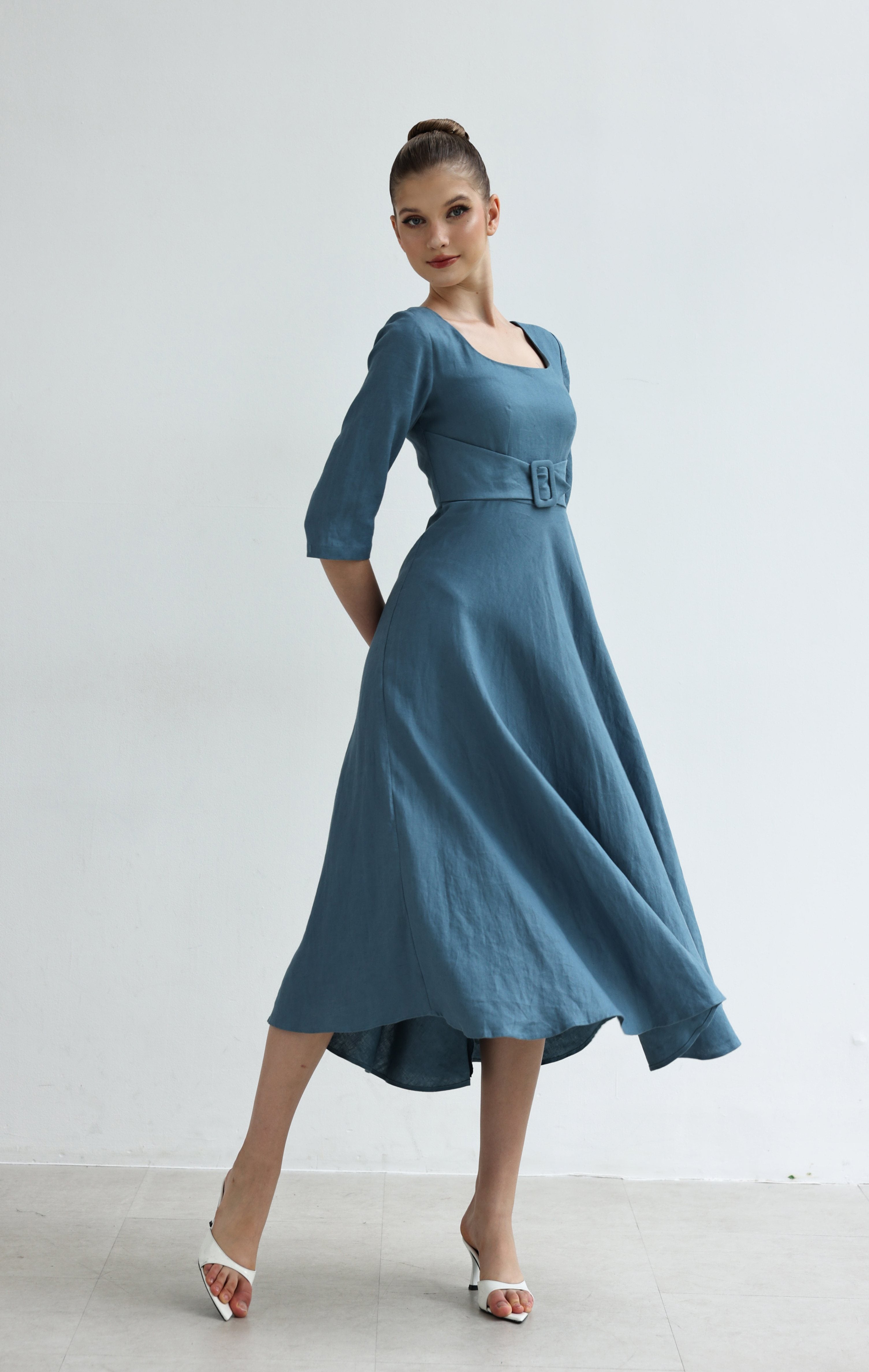 Belted linen dress