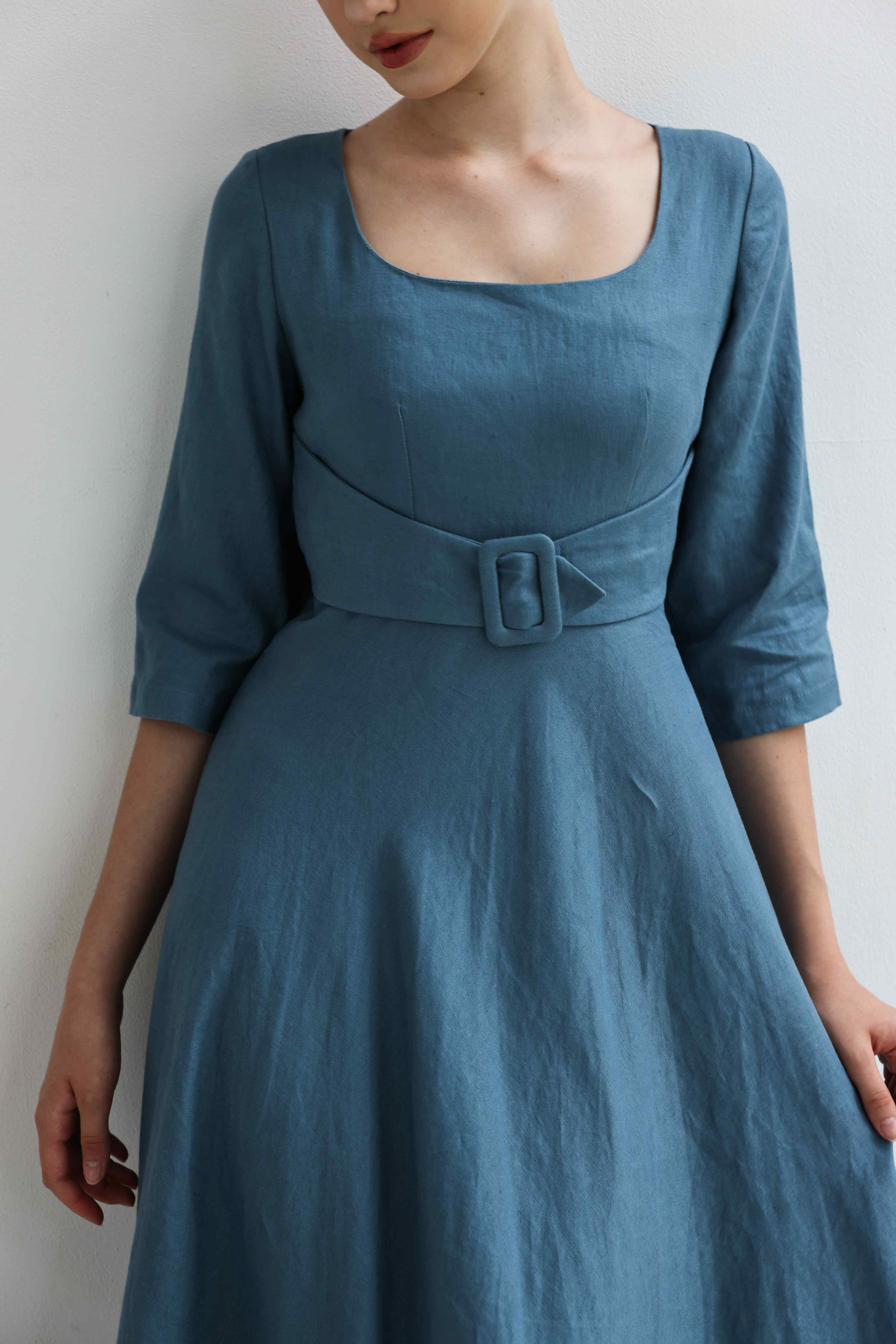 Belted linen dress