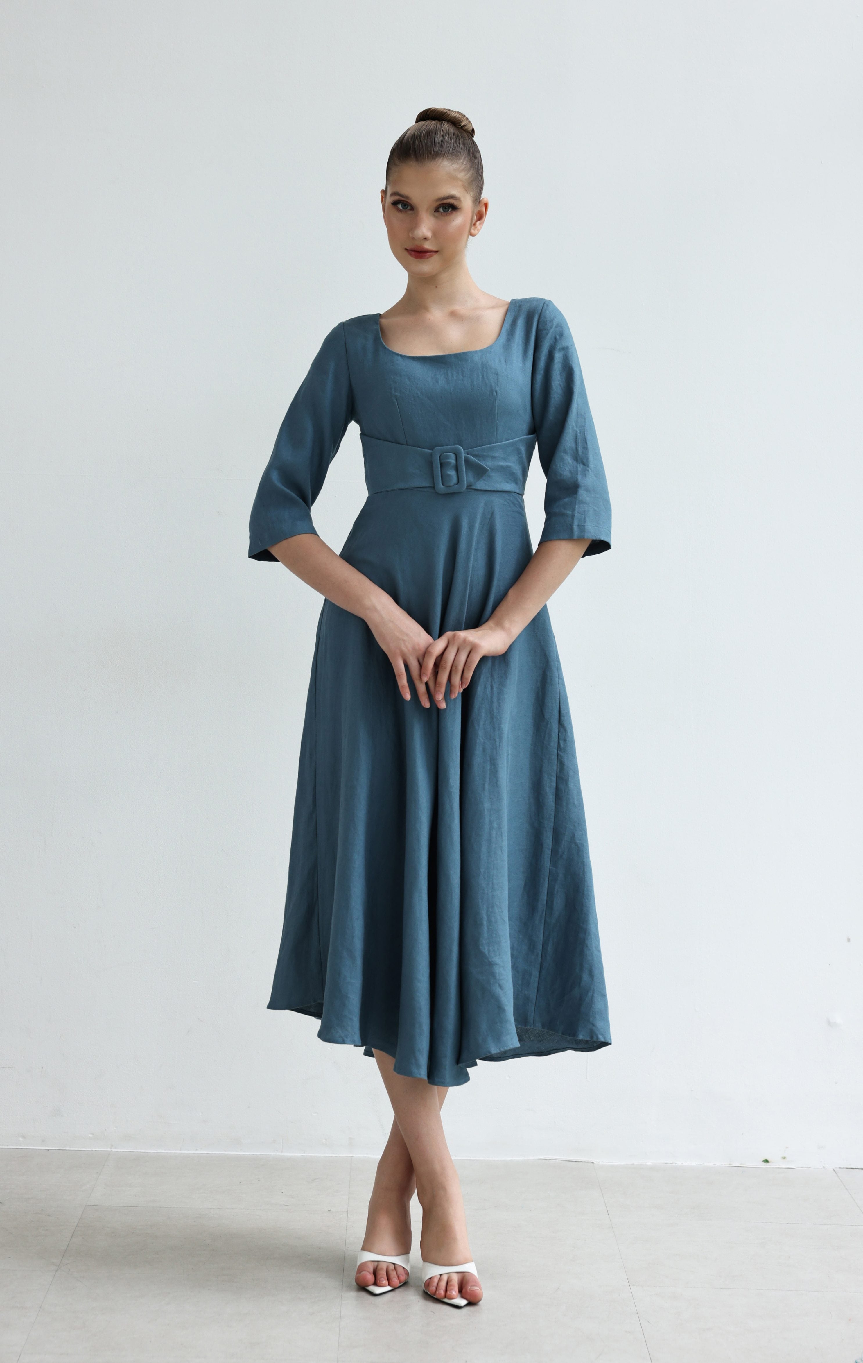 Belted linen dress