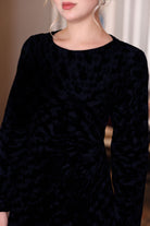 black velvet long sleeve evening dress