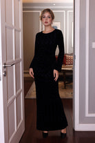 black velvet long sleeve evening dress