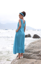Blue linen midi dress
