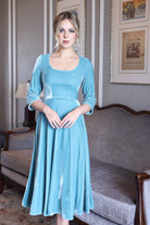 Blue velvet cocktail midi dress