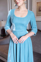 Blue velvet cocktail midi dress