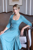 Blue velvet cocktail midi dress