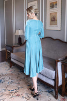 Blue velvet cocktail midi dress