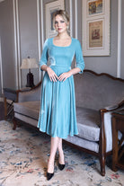 Blue velvet cocktail midi dress