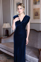 blue velvet dress for wedding guests