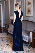 blue velvet dress for wedding guests