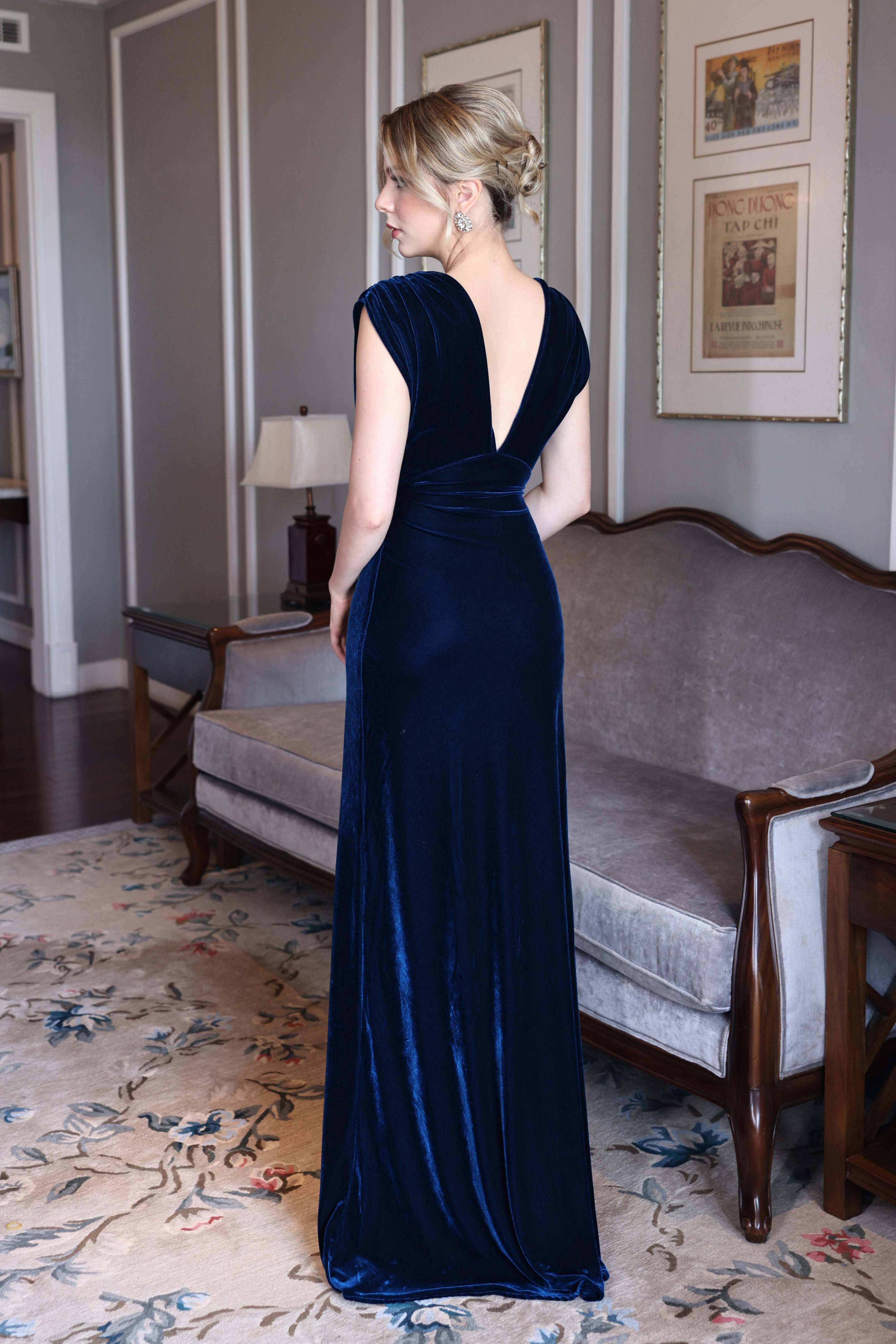 blue velvet dress for wedding guests