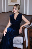 blue velvet dress for wedding guests