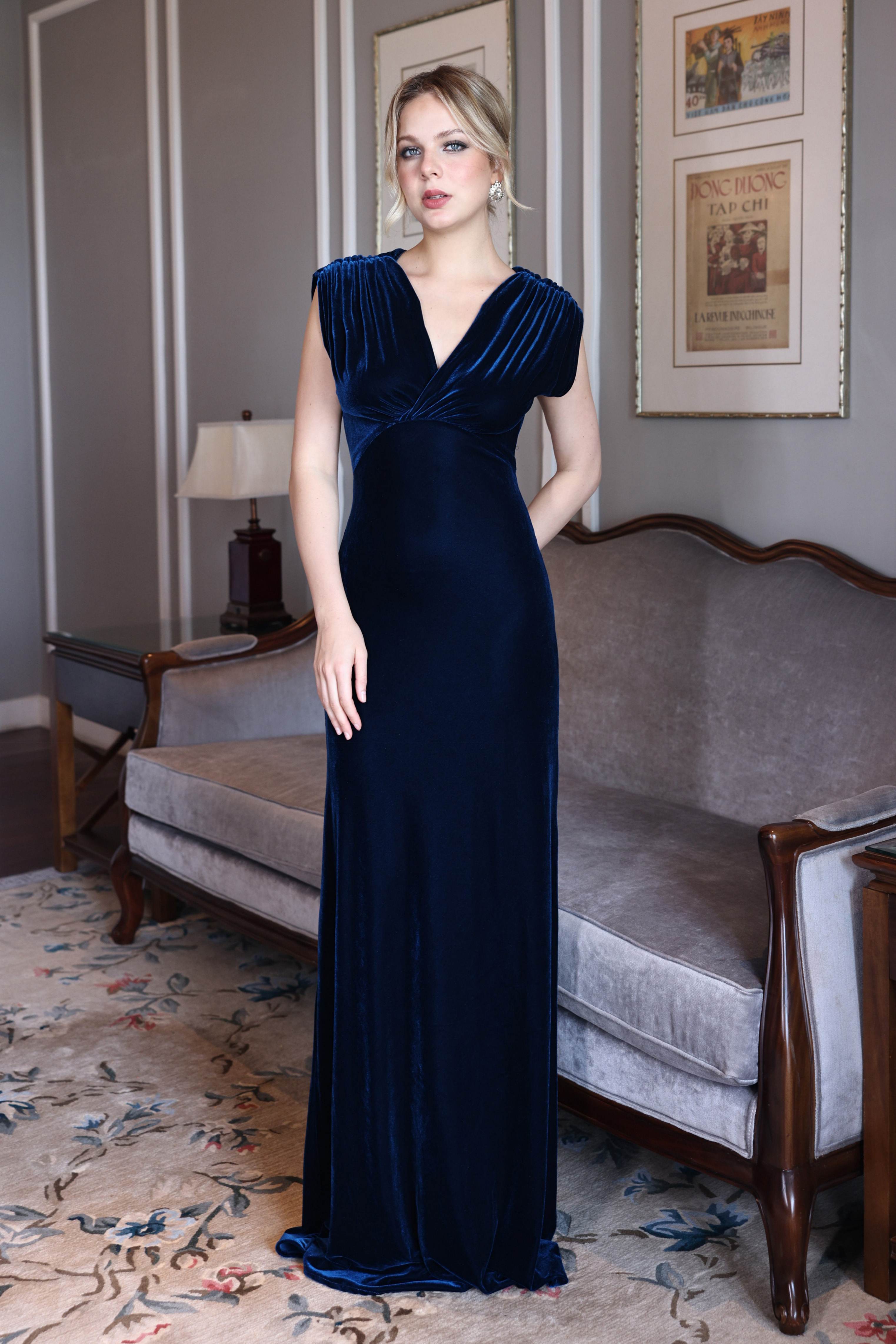 blue velvet dress for wedding guests