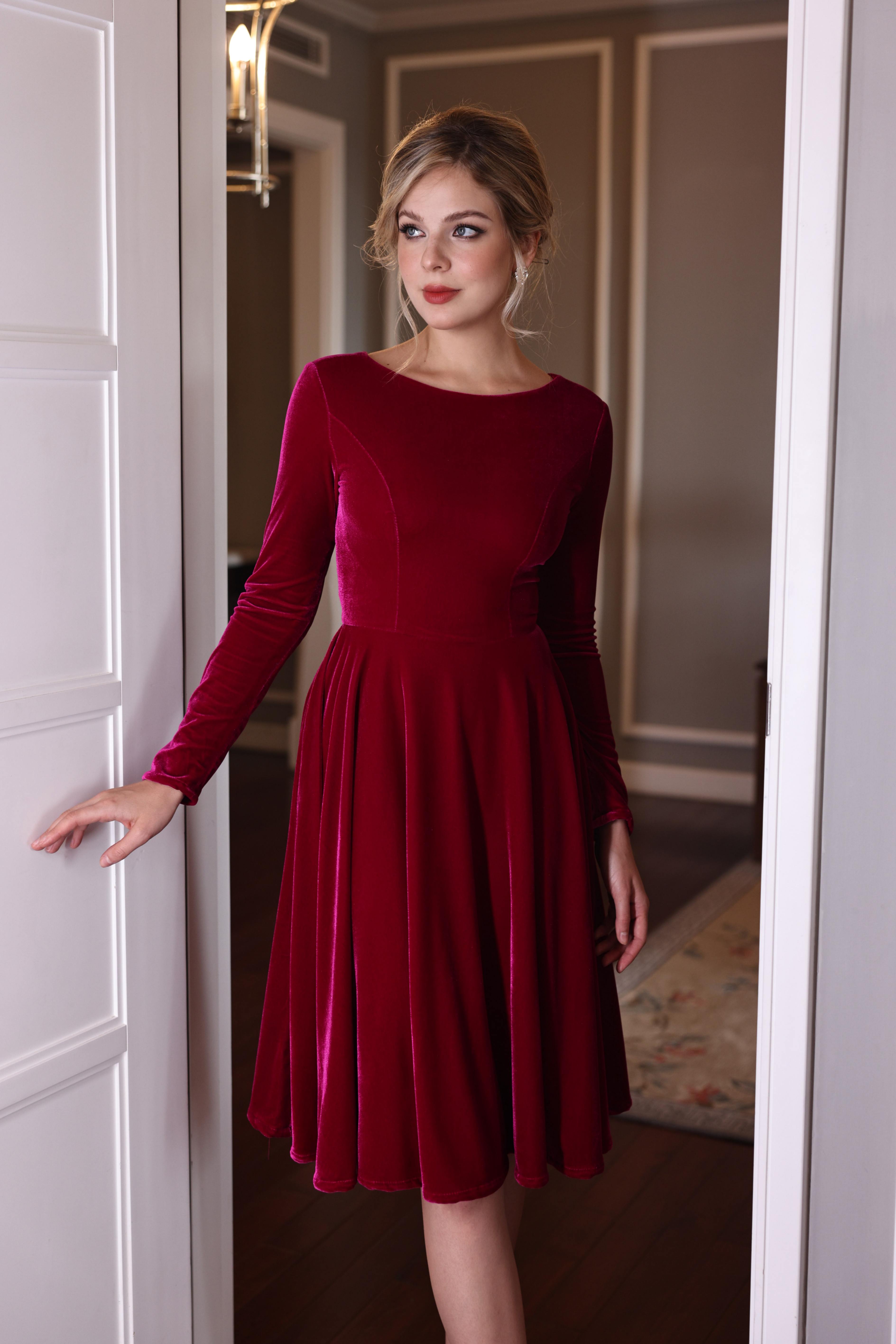 boat neck velvet dress