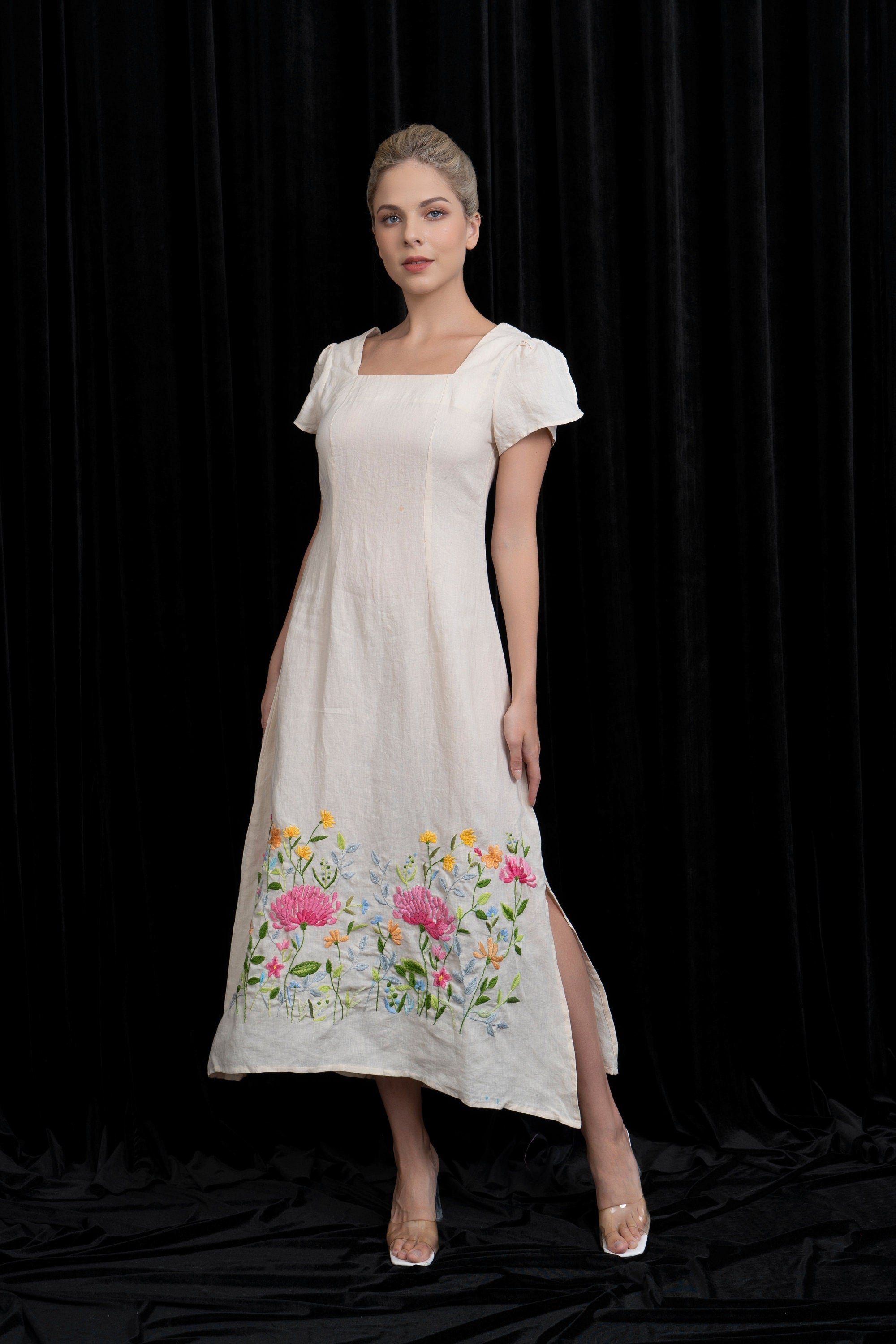 Boho linen embroidered dress