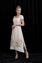 Boho linen embroidered dress