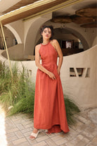 Boho linen halter maxi dress
