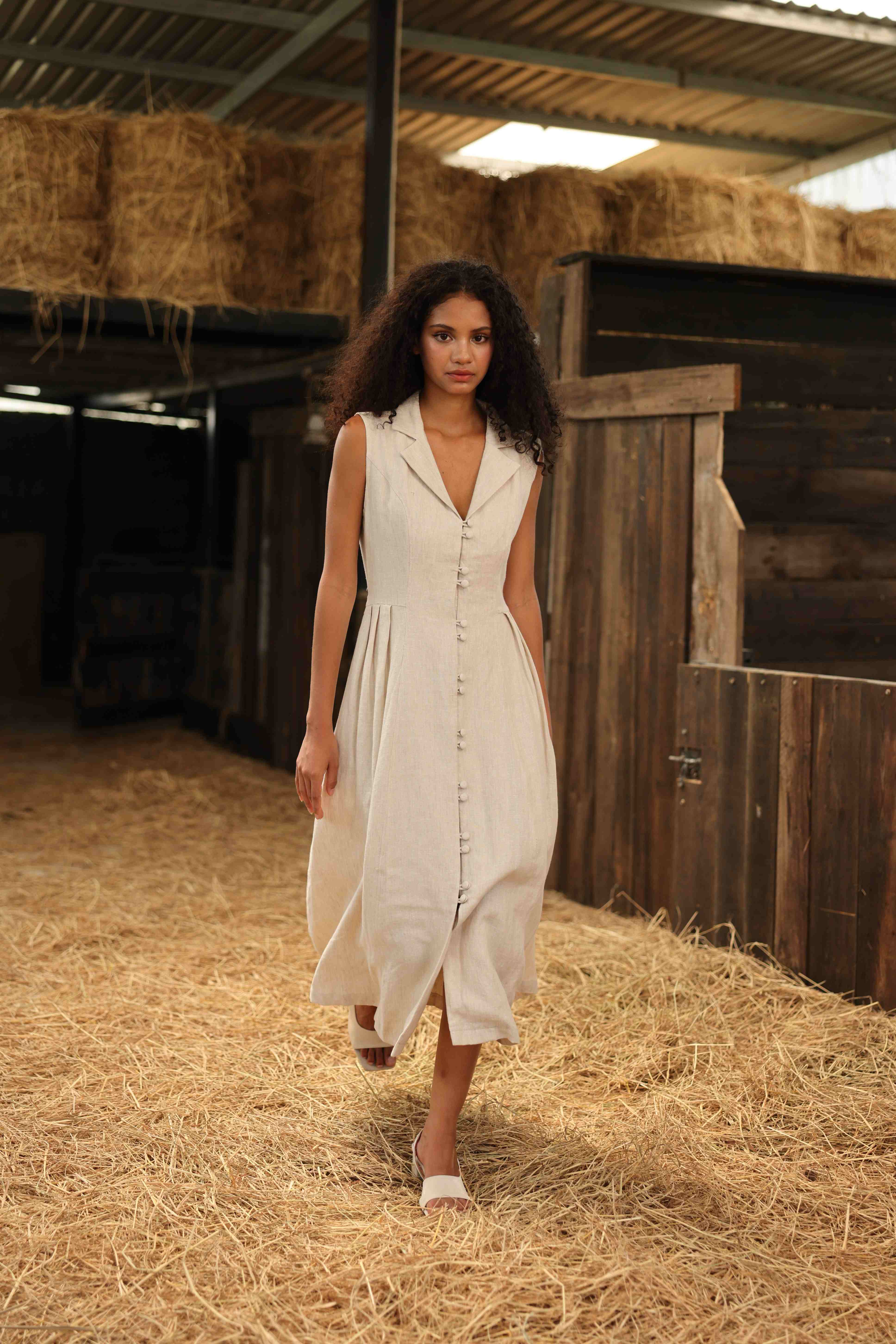 boho linen shirt dress