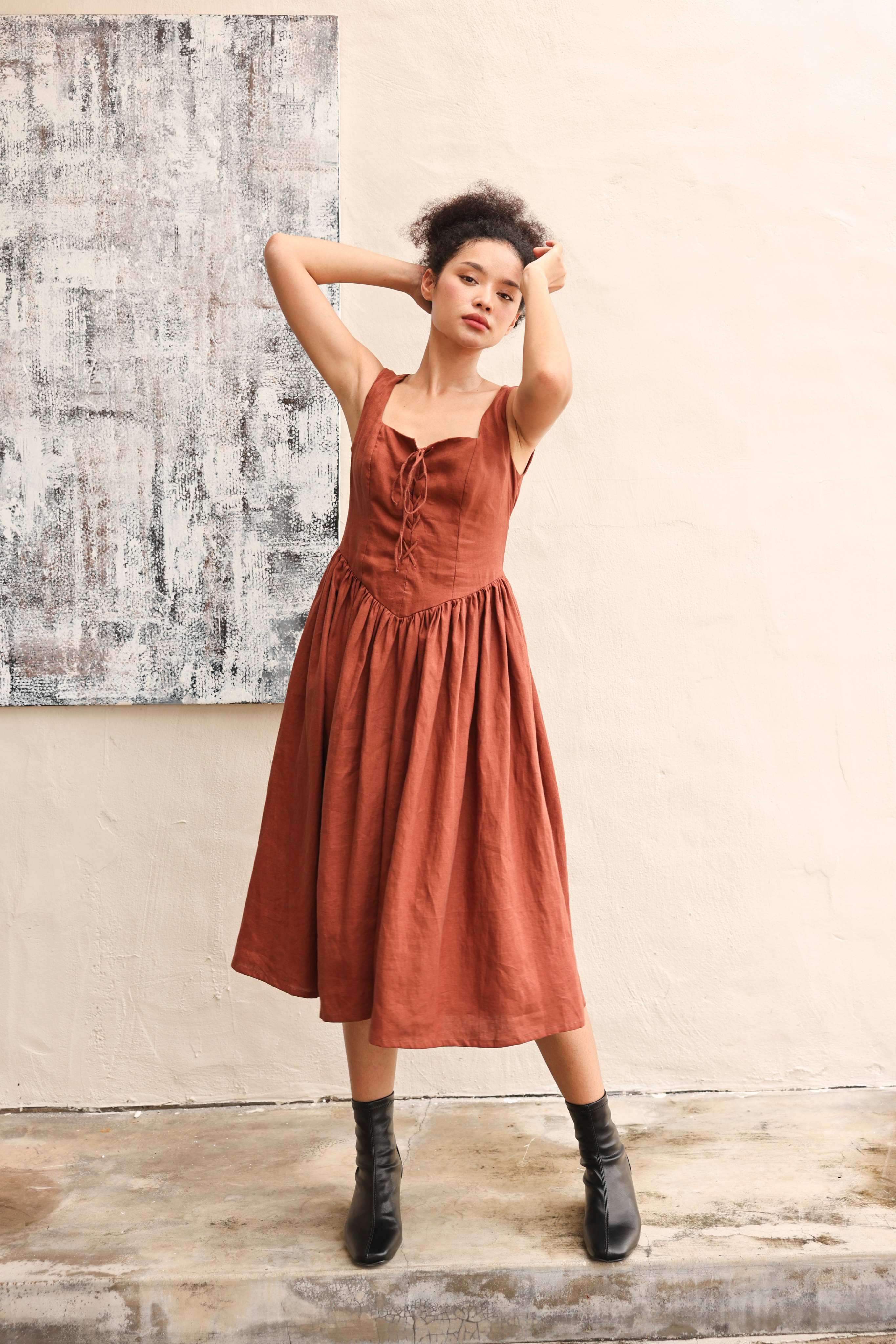 Bow back linen dress
