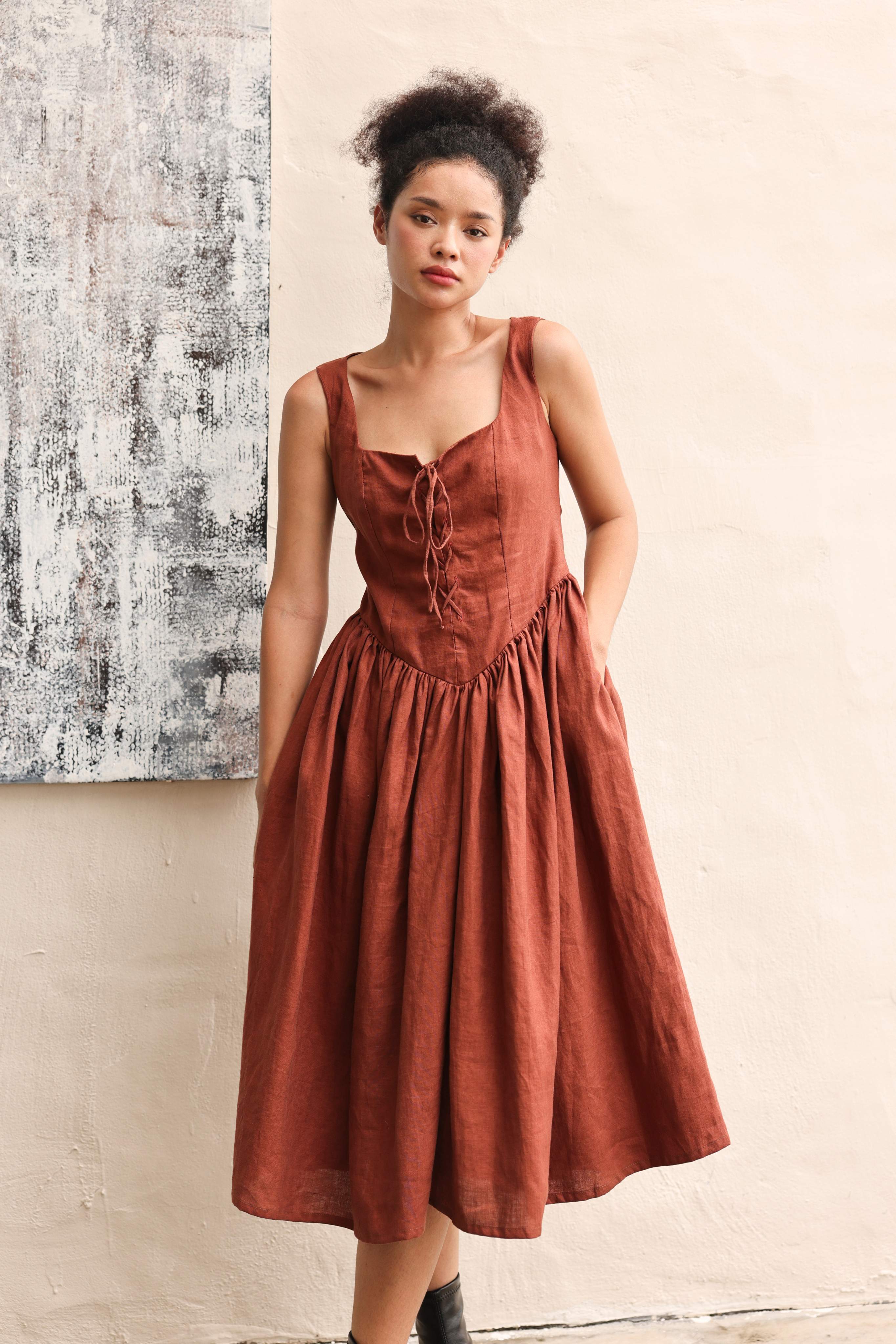 Bow back linen dress