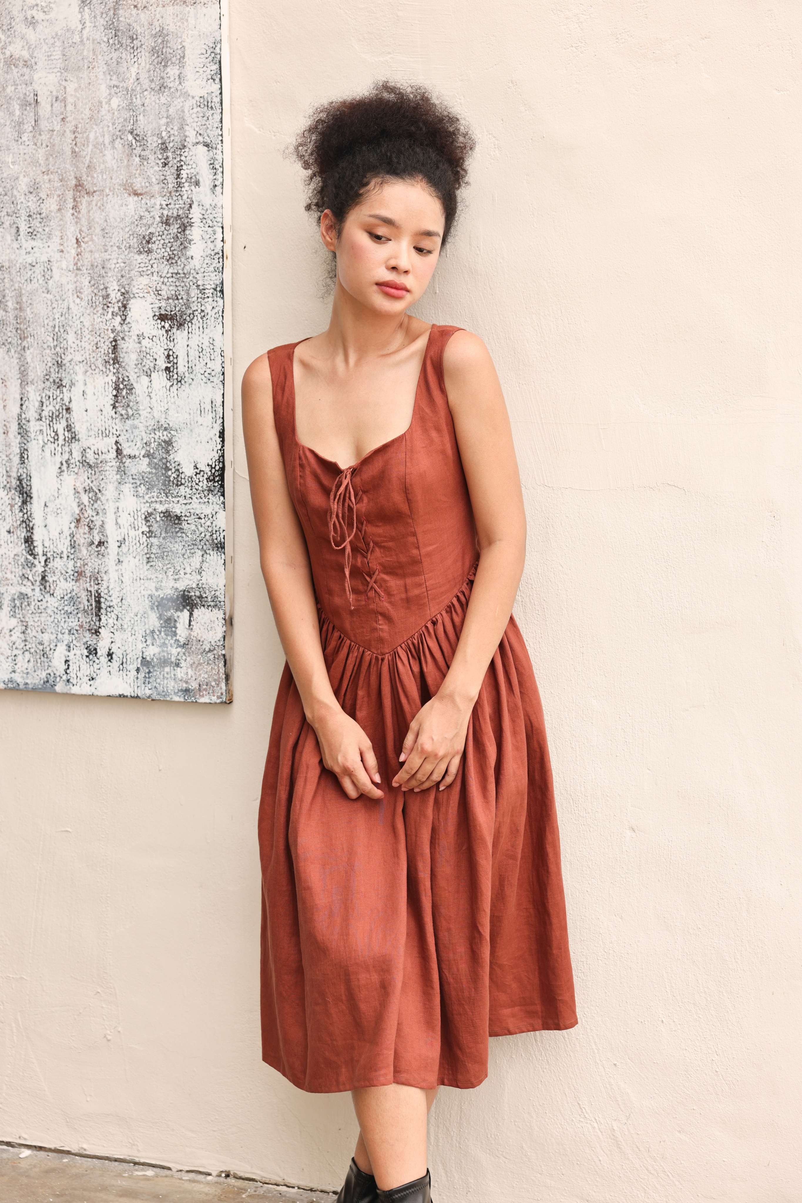 Bow back linen dress