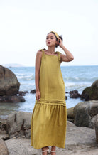 Bow shoulder linen dress