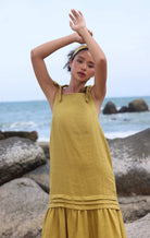 Bow shoulder linen dress