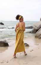 Bow tie back linen dress