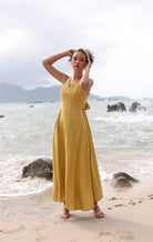 Bow tie back linen dress