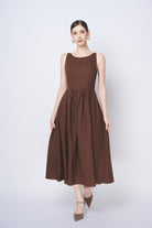 Brown sleeveless linen dress