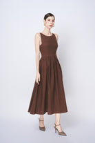 Brown sleeveless linen dress
