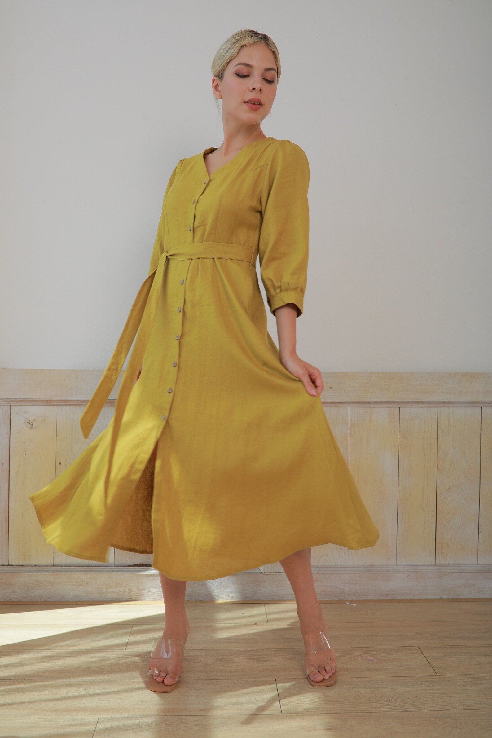 Button down linen dress