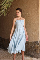 Button-down strap linen dress