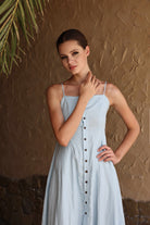 Button-down strap linen dress